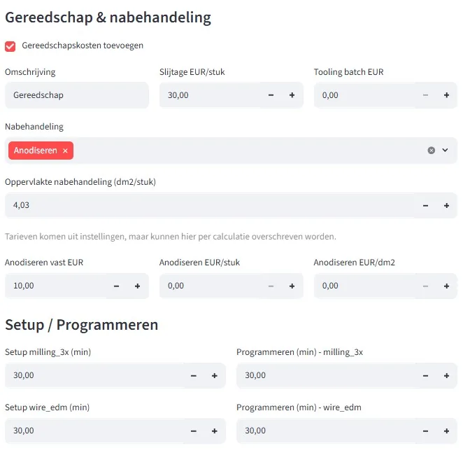 CNC Price Tool gereedschap, setup en nabehandeling